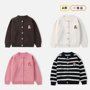 Children's sweater 2023 autumn new fashion simple striped knitted cardigan for boys and girls baby zipper coat