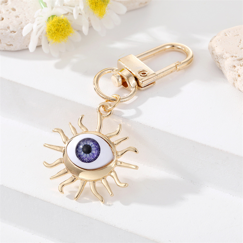 30g Weight Keychain Classification Alloy Material Eye Pattern Unisex Gender Plating Design Fashion Style Multicolor Color Alloy Base Support Diamond-embedded Colorful Devil's Eye Keychain Gold Electroplated Resin Patch Handbag Pendant 4