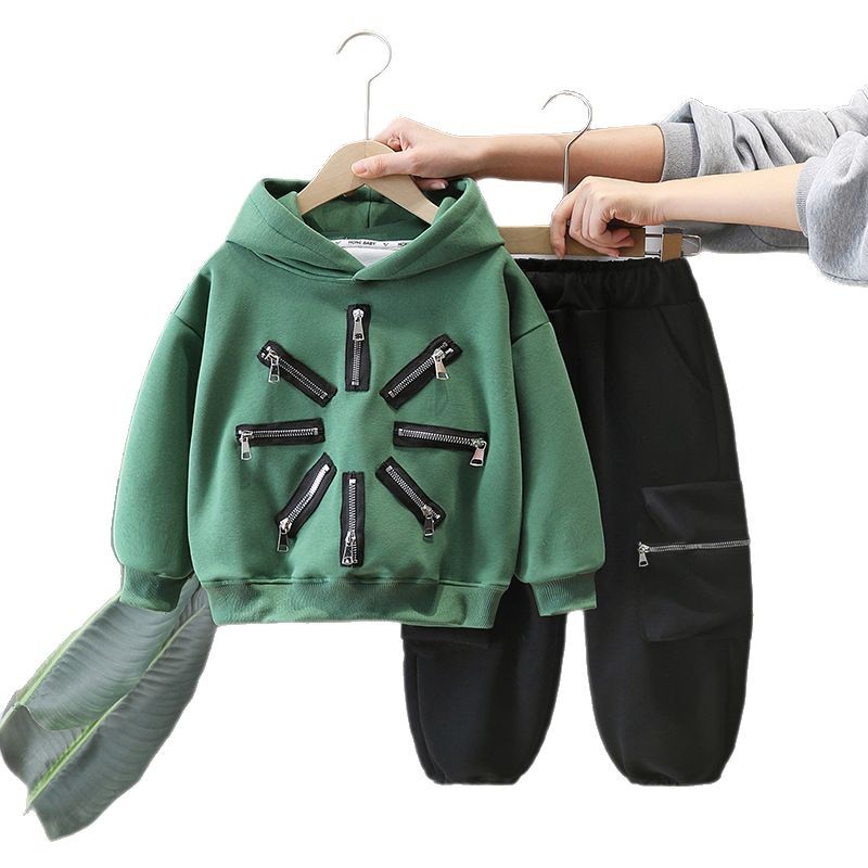 7087 ropa para niños traje de primavera para niños 2025 nuevo suéter con capucha para niños guapos primavera y otoño de dos piezas primavera