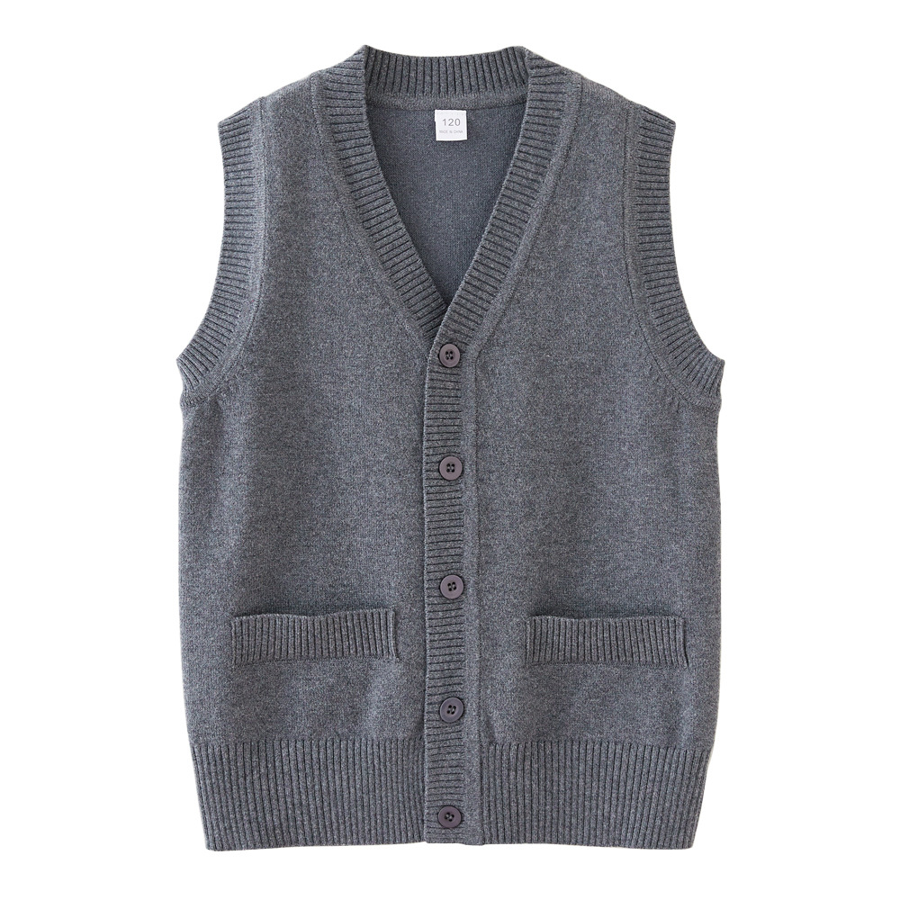 Transfronterizo europeo y americano Bolsillo falso niños y niñas Chaleco de punto Chaqueta de punto medio y grande suéter de los niños chaleco uniforme escolar al por mayor