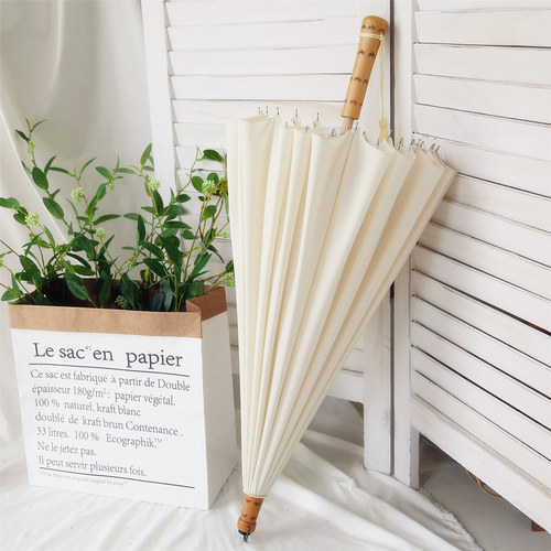 Wholesale umbrellas retro style Han style wooden straight handle umbrella 24 bone bamboo umbrella black and white men and women long handle umbrella sunny umbrella