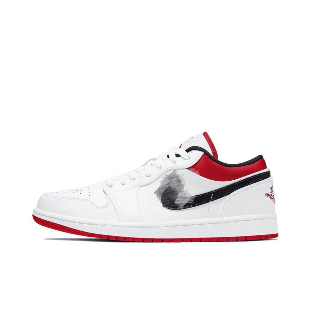 Кроссовки AIR aj1 с низким верхом, цвет "барб" в цвете "Северная Каролина", сине-серо-бело-дымчато-серо-черные.