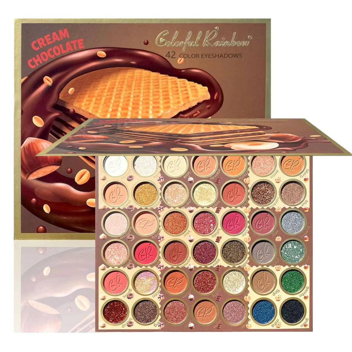 Nuevo chocolate transfronterizo de segunda generación de 42 colores de sombra de ojos de puré de patata color tierra Placa de sombra de ojos de perla exportada a México