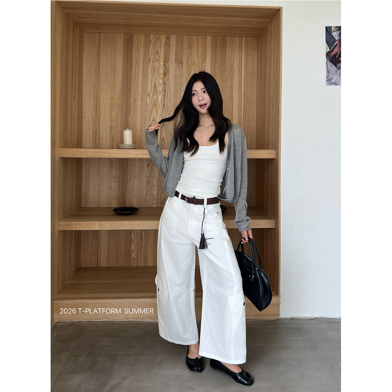 [Special Offer, Non-Refundable, Non-Exchangeable] T-Platform American-Style Work Pants, Summer High-Waisted Versatile Loose Casual Pants 16578