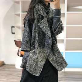商场专柜撤回尾单复古做旧毛呢外套女秋冬款宽松显瘦休闲外搭上衣