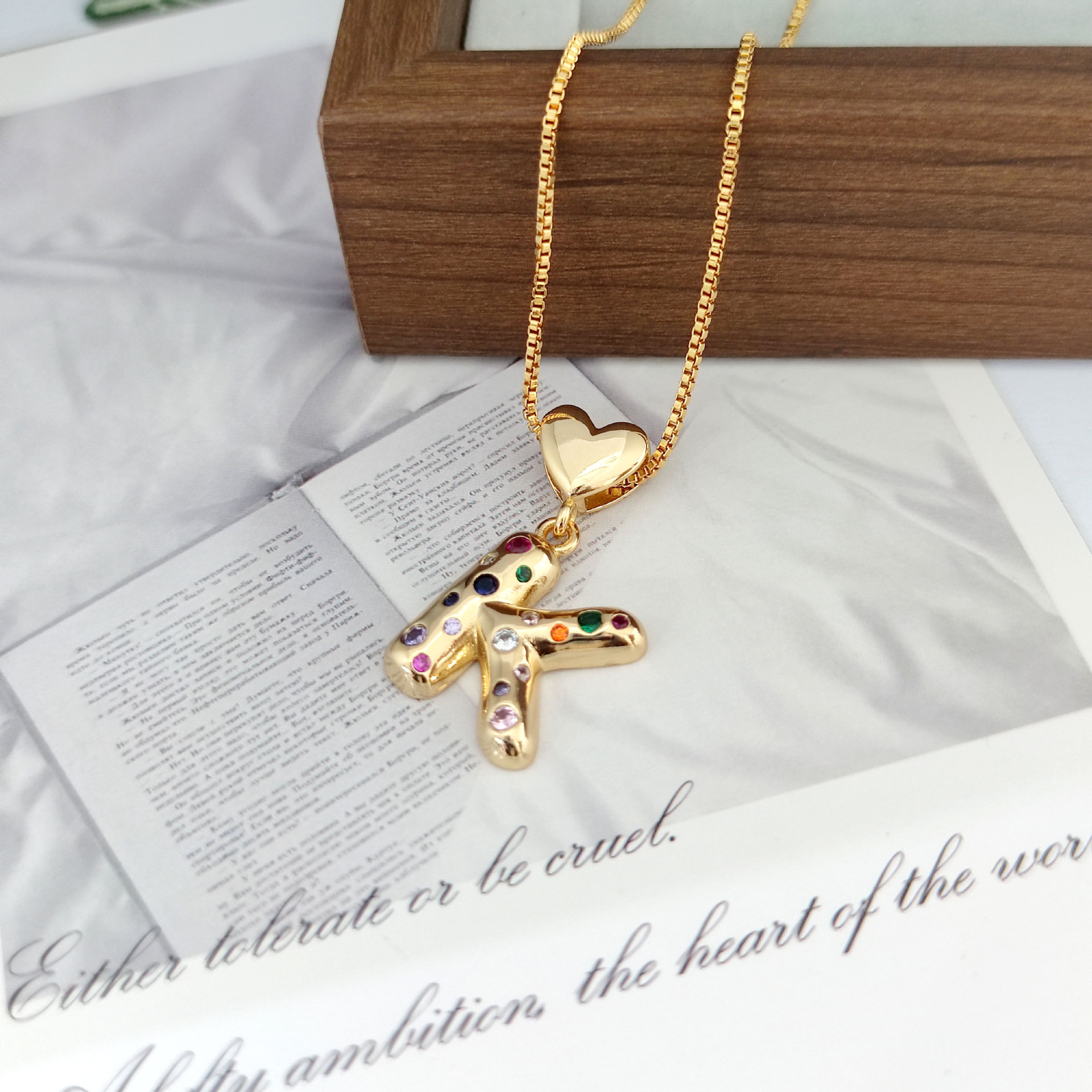 12g Weight Copper Pendant Material Zircon Inlay Material Pendant Necklace Classification Copper Chain Material 1 Piece Quantity Holiday, Daily Occasion Copper Material Letter, Heart Shape Pattern Women's Gender Inlay Design Simple Style Style Copper Inlay Letter Heart Shape Zircon Pendant Necklace 14