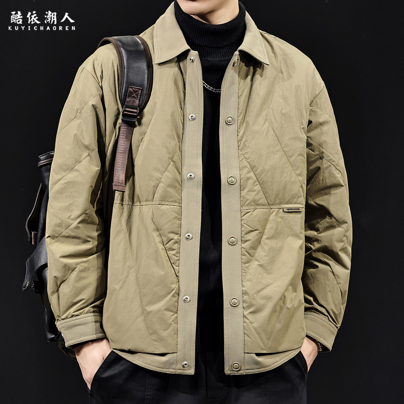 2026 New Men's down Jacket Autumn and Winter Trendy Brand Turn-Down Collar Patchwork Coat Lightweight White Duck down Inner Jacket Plus Size