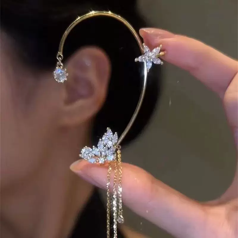 抖音新款饰品星星流苏耳环 轻奢小众设计感无耳洞耳挂 爆款潮耳饰