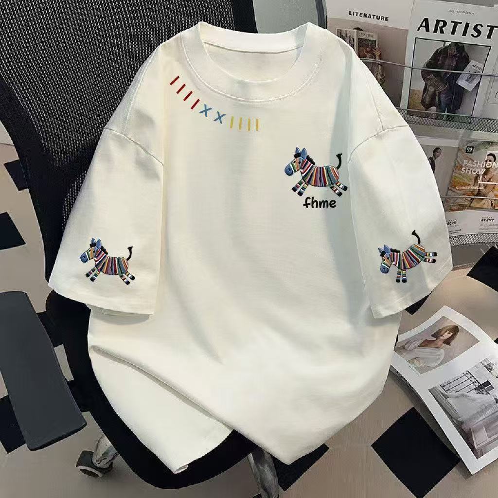 2026 new summer 100% pure cotton round neck white short sleeved t-shirt with loose solid color print for both men and women, half sleeved for students