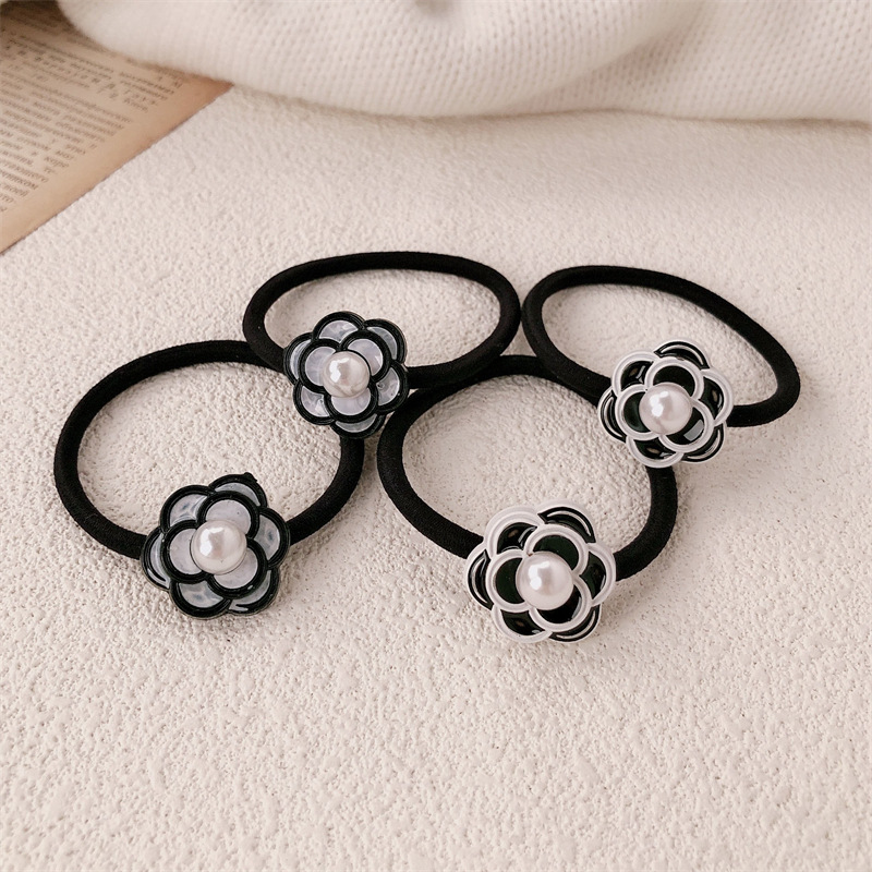 Simple Xiaoshan camellia anillo de cabello temperamento femenino elegante baja cola de caballo correa de cabello elástica alta adornos de cabello duraderos