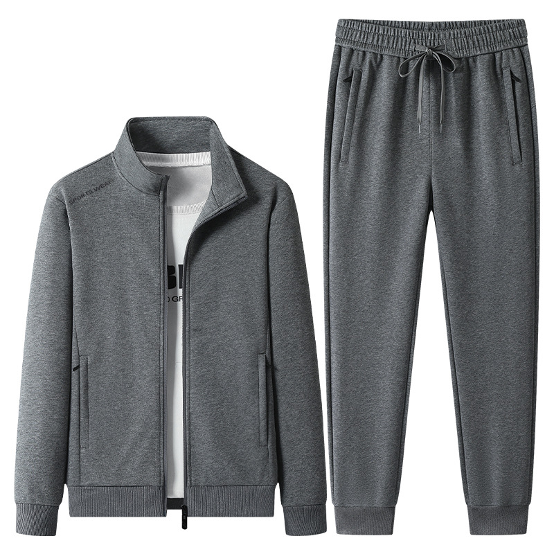 Trajes deportivos transfronterizos de primavera y otoño, ropa deportiva casual de color sólido para hombres, cuello suelto, tamaño grande, dos pantalones recto image 14