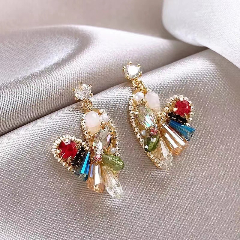 Pendientes de mariposa de cristal artificial degradado de aguja de plata chapado en oro real 2025 nuevos pendientes pendientes de moda exquisita mujer