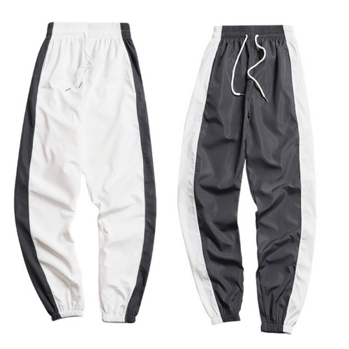 European and American cross-border color-blocked sports pants, long, same style for men and women, fitness running, casual, loose-fitting, wide-legged, quick-drying