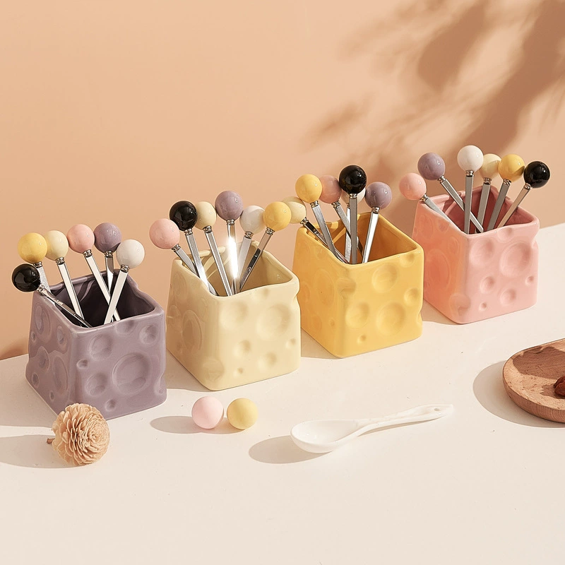 Легкий экстравагантный крем ветер фруктовый вилка керамический резервуар с высоким содержанием лица креативный сыр вилка набор вилка вилка ложка оптом