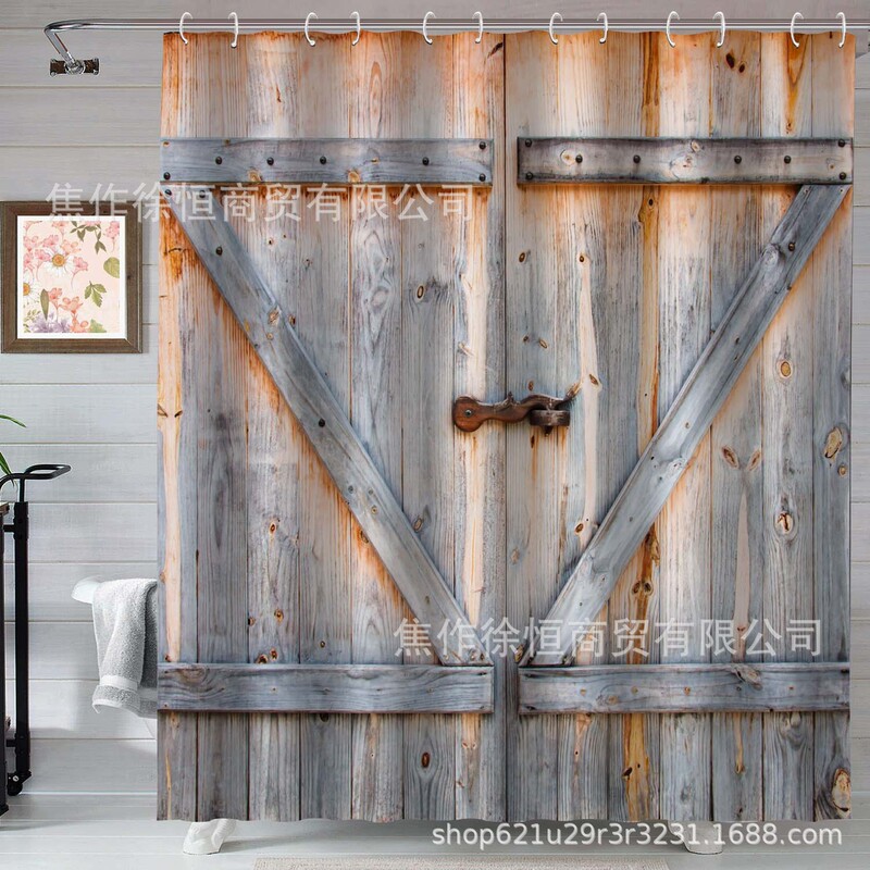 Retro Rural Farmhouse Waterproof Shower Curtain Farm Barn Door Print Bathroom Curtain Toilet Polyester Decorative Partition