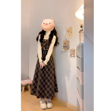 小香学院风格子背带连衣裙子女秋冬季2025新款小个子穿搭套装长裙