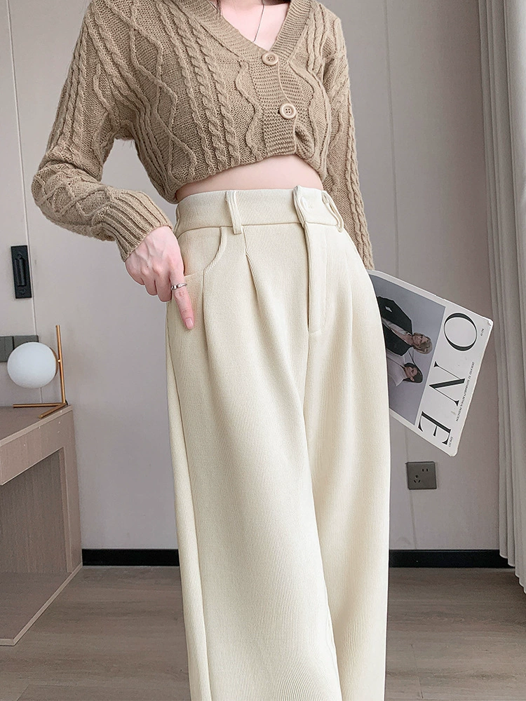 Woolen suit, demi-season leggings, velvet trousers, glutinous rice, high waist, increased thickness, loose straight fit