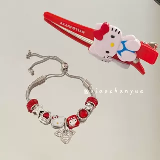 潘家双kt猫爱心手链简约小众甜美闺蜜不锈钢可调节手绳本命年手饰