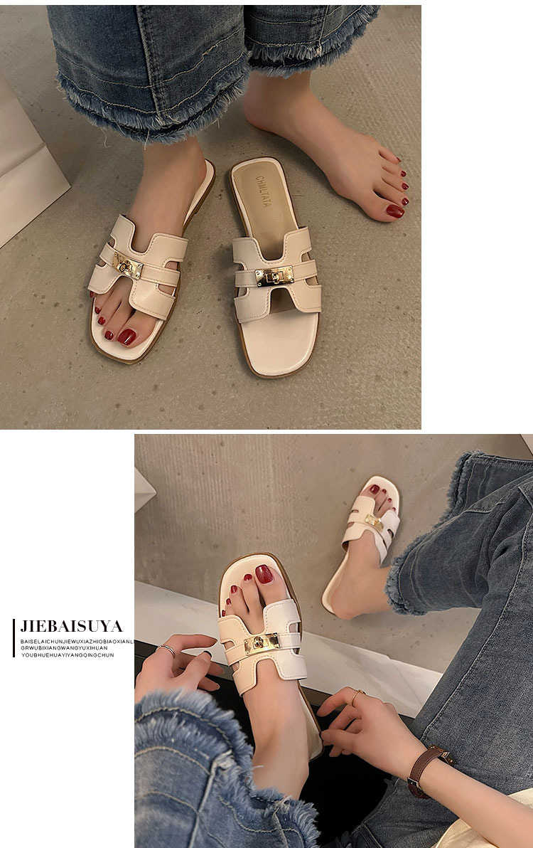 Slippers Flat Slippers Women's Outer Wear Summer 2023 New One Word open toe lock sandals and slippers for women's foreign trade_voghion.com