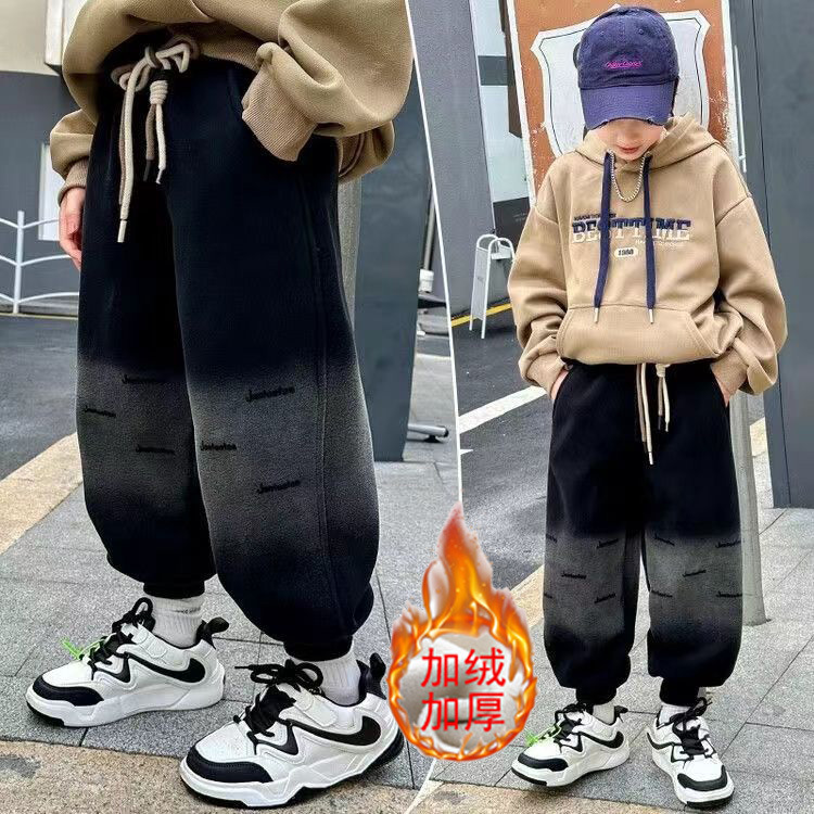 남학생 기모 스포츠 바지 2024 아동복 신식 중 · 대형 어린이 검은 니트 운동복 가을 기모 바지