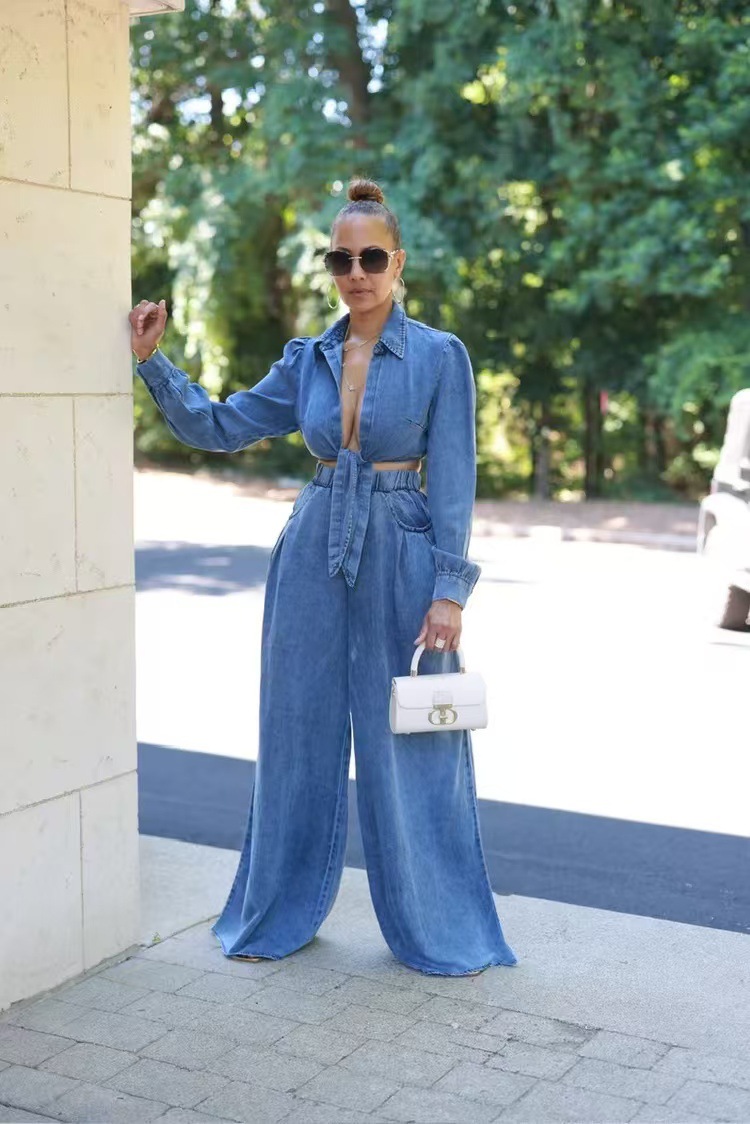 Damenbekleidung neuer lässiger Jeansanzug mit weitem Bein für Damen_voghion.com