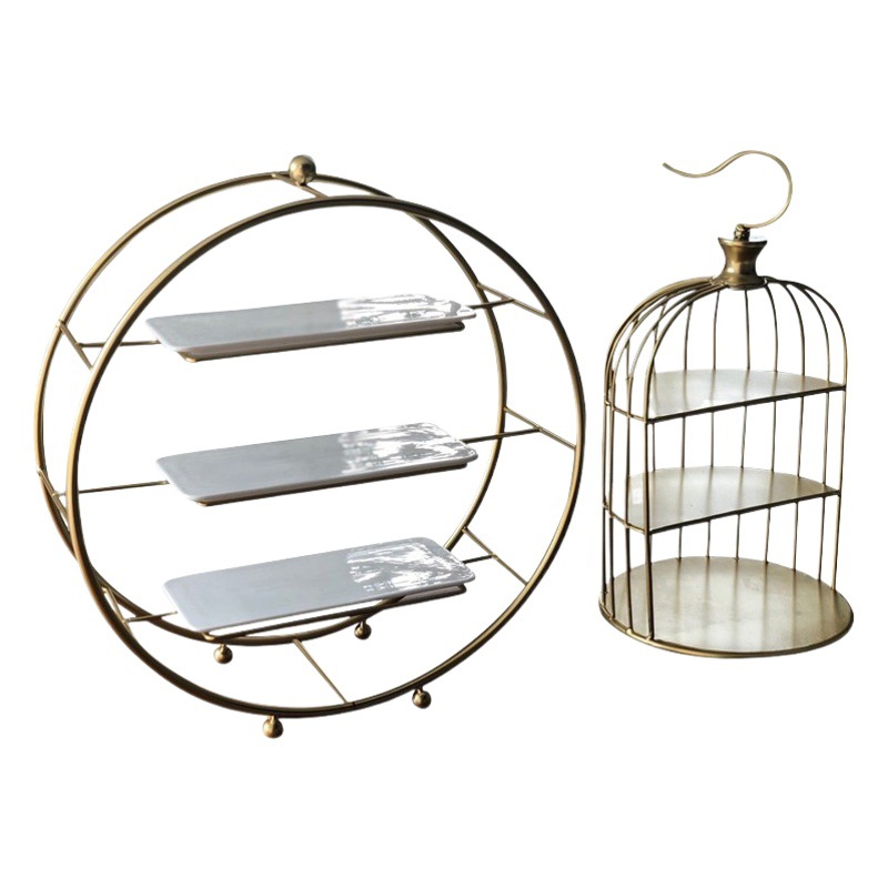 Jaula de pájaros de tres capas de postre de pie de mesa de postre decoración de la boda exhibición de mesa de comida fría pastel de pie de té de la tarde Merienda de pie