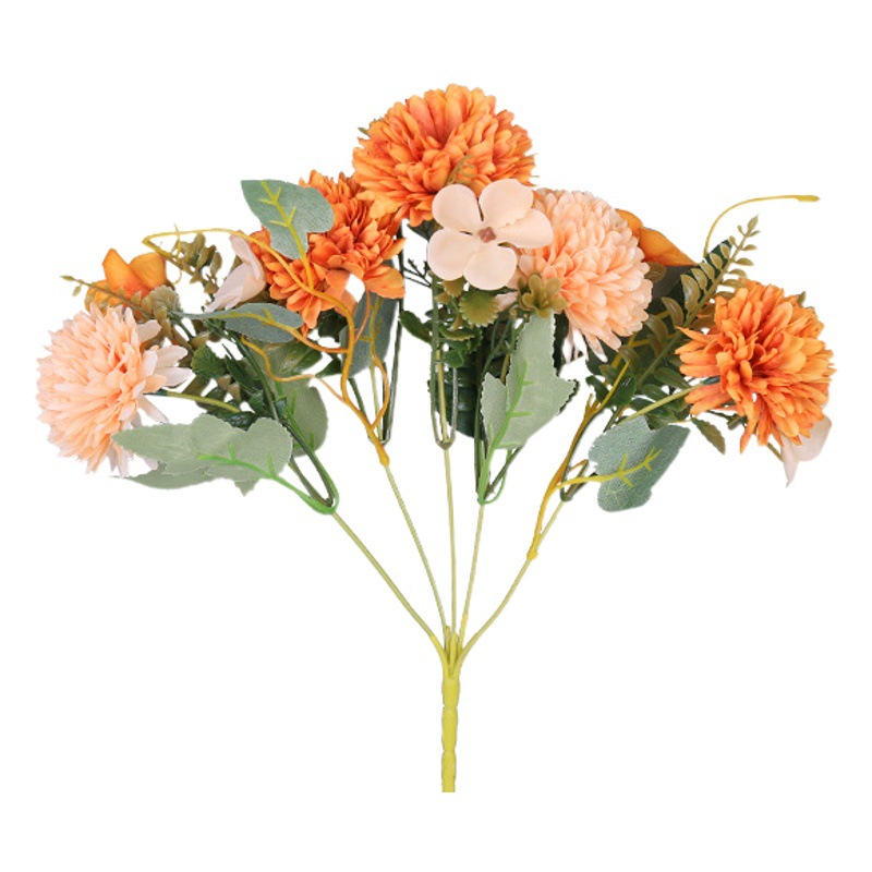 Estilo europeo artificial Hortensia diente de león Bola de cabeza redonda crisantemo sala de estar comedor Mesa decoración flor falsa Flor de seda decoración floral