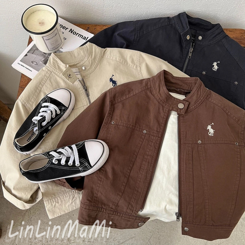 Children's Jackets 2025 Autumn Style Boys and Girls Japanese Trendy Brand Embroidered Stand Collar Baby Zipper Shirt Wholesale Fashion Children's Jackets 2025 Autumn Style Boys and Girls Japanese Trendy Brand Embroidered Stand Collar Baby Zipper Shirt Wholesale Fashion