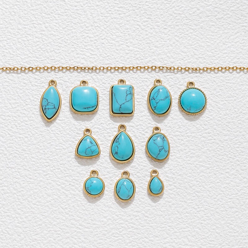 Cross-Border Fashion High-End Stainless Steel Geometric Turquoise Pendant Handmade DIY Bracelet Necklace Jewelry Accessories