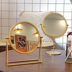 Retro ins Nordic dressing table desktop makeup mirror dormitory desktop portable student home rotating makeup mirror