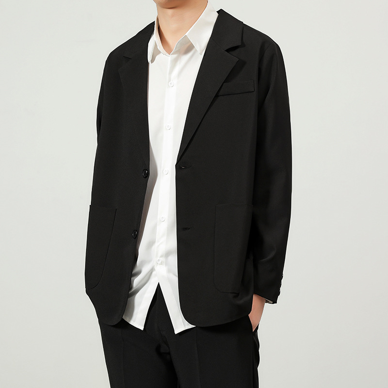 Demi-season black three dimensional solid color men's classic suit…