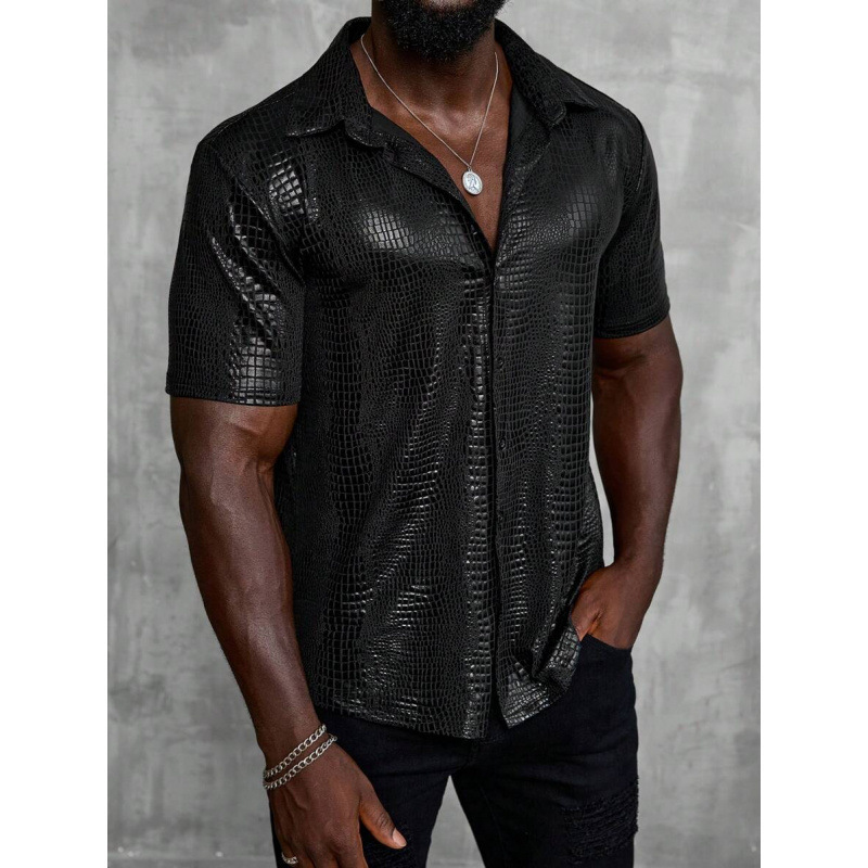 Cross-Border Foreign Trade New Shirt Men's Crocodile Pattern Printed Solid Color Short-Sleeved Casual Shirt Cross-Border Foreign Trade New Shirt Men's Crocodile Pattern Printed Solid Color Short-Sleeved Casual Shirt