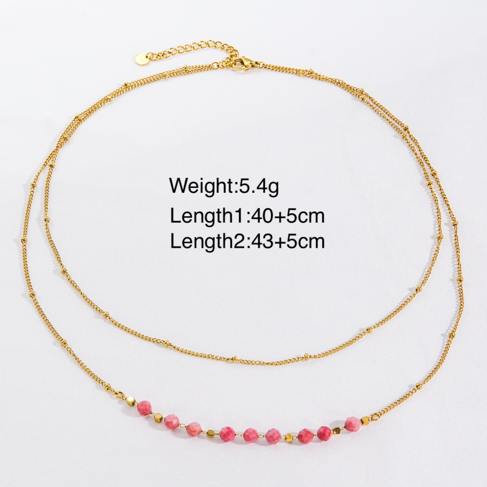 Décontractée Style Simple Rond Acier Inoxydable La Pierre Naturelle Perlé Placage Collier En Couches display picture 5