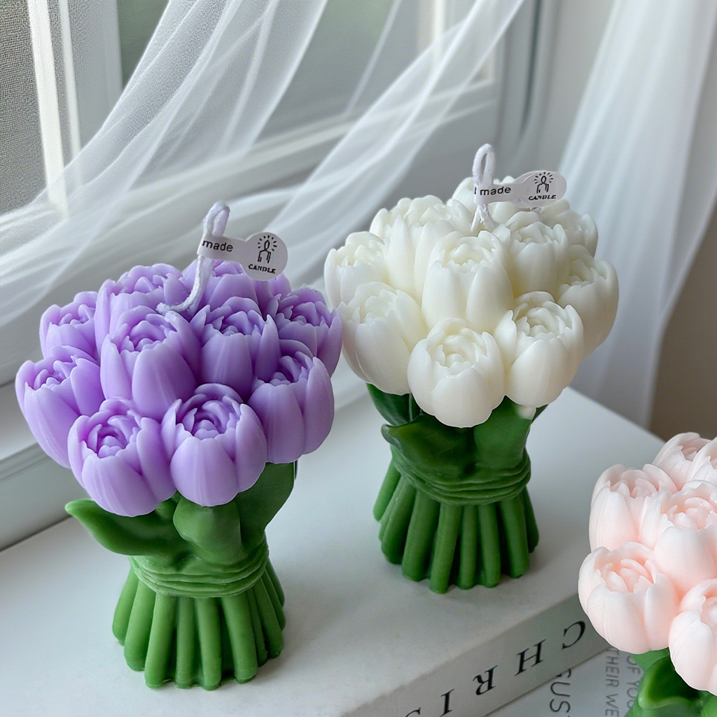 Duftkerze Tulpenstrauß Handgefertigtes Blumendesign Als Geschenk_voghion.com