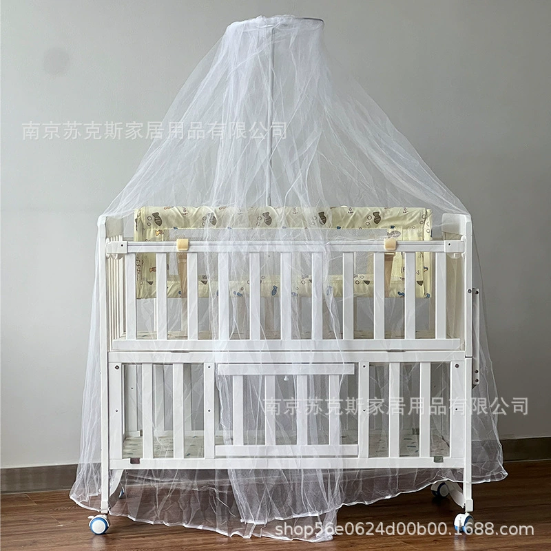 Детская кроватка из массива дерева, белая, оптом, с колесами и москитной сеткой