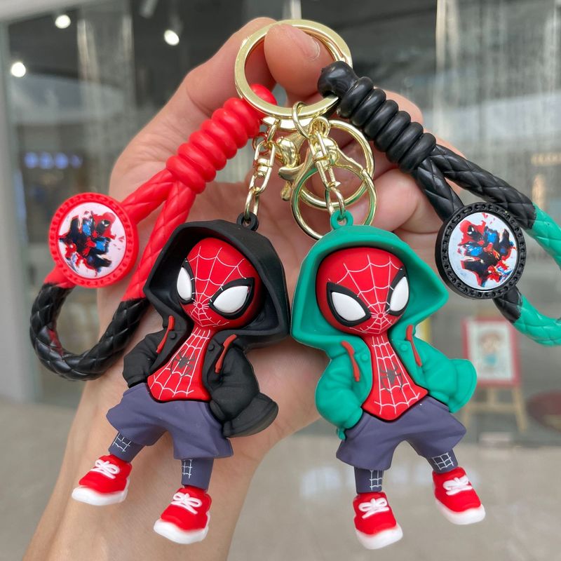 Spider-Man Keychain Cartoon Doll Trendy Cool Male Student Schoolbag Pendant Car Key Chain Doll Machine Small Gift