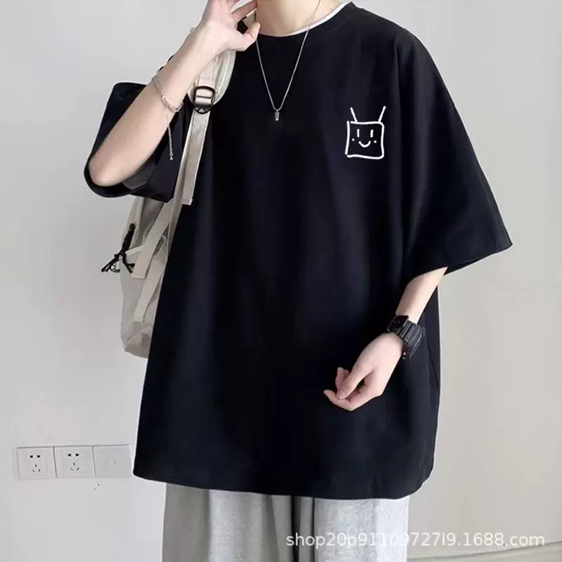 港风加大码短袖男t恤2025新款夏季设计感小众潮牌圆领打底上衣服