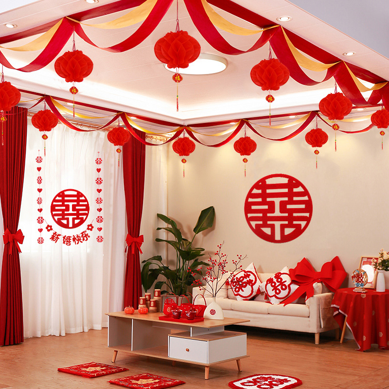 Boda boda habitación decoración tienda apertura decoración aniversario año nuevo boda navidad decoración vino rojo ola bandera