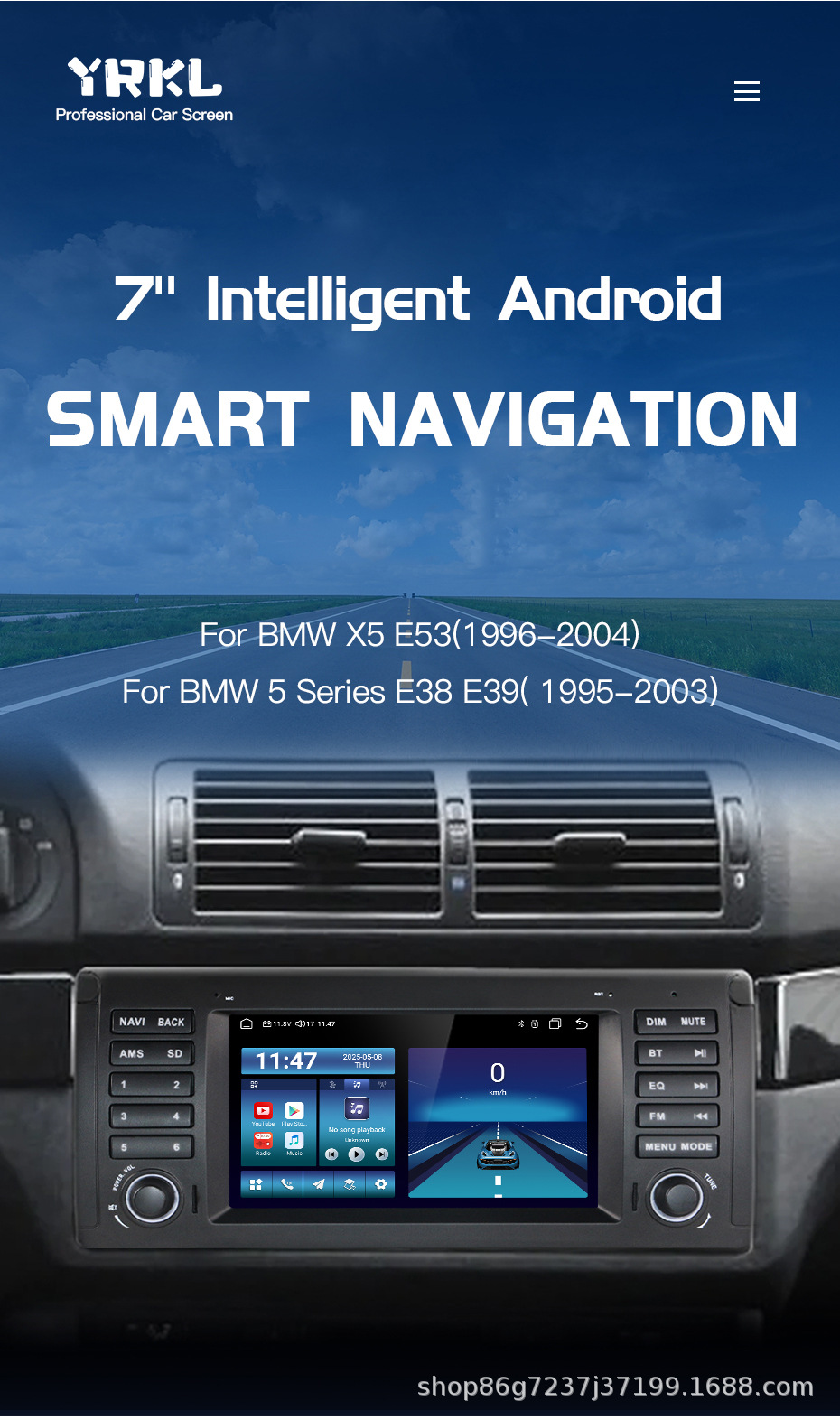 Suitable for BMW 5 Series E39 X5 E53 7inch Car-mounted central control large screen navigation reversing camera Bluetooth radio