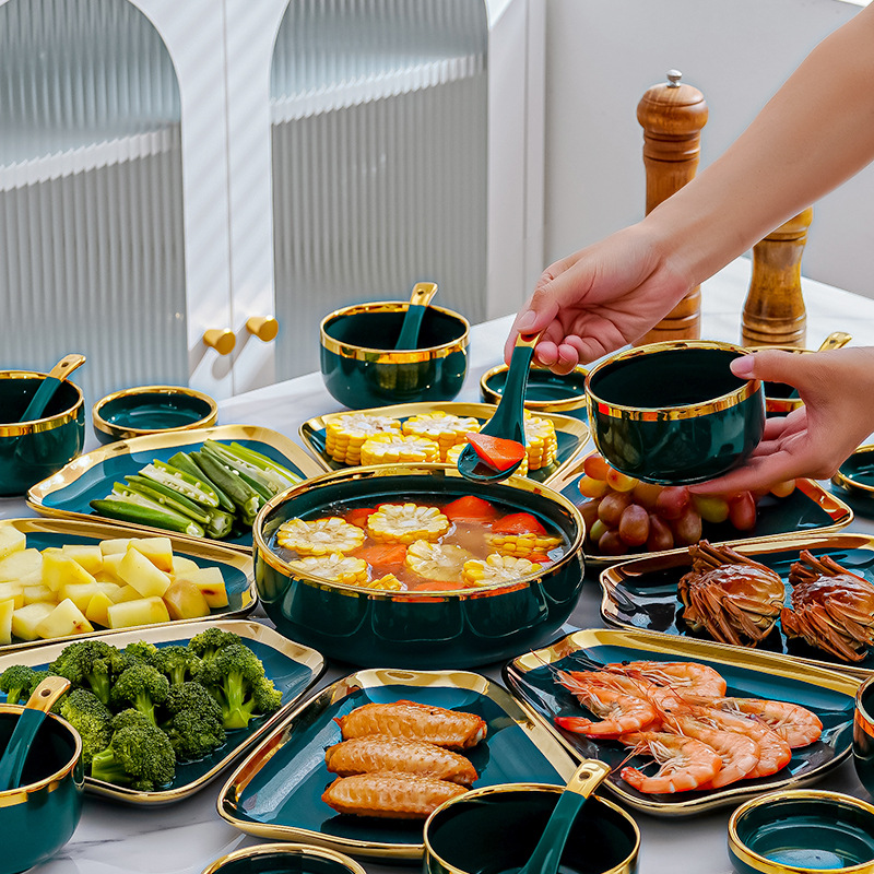 Luz de lujo plato de cerámica vajilla combinación traje plato hogar creativo reunión familia conjunto placa Año Nuevo plato