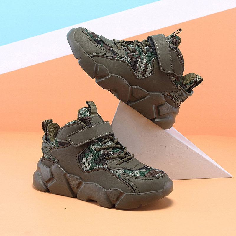 Boys' Shoes 2026 Autumn New Breathable Summer Camp High-Top Military Training Shoes for Older Children Camouflage Shoes Kidsren's Sports Shoes