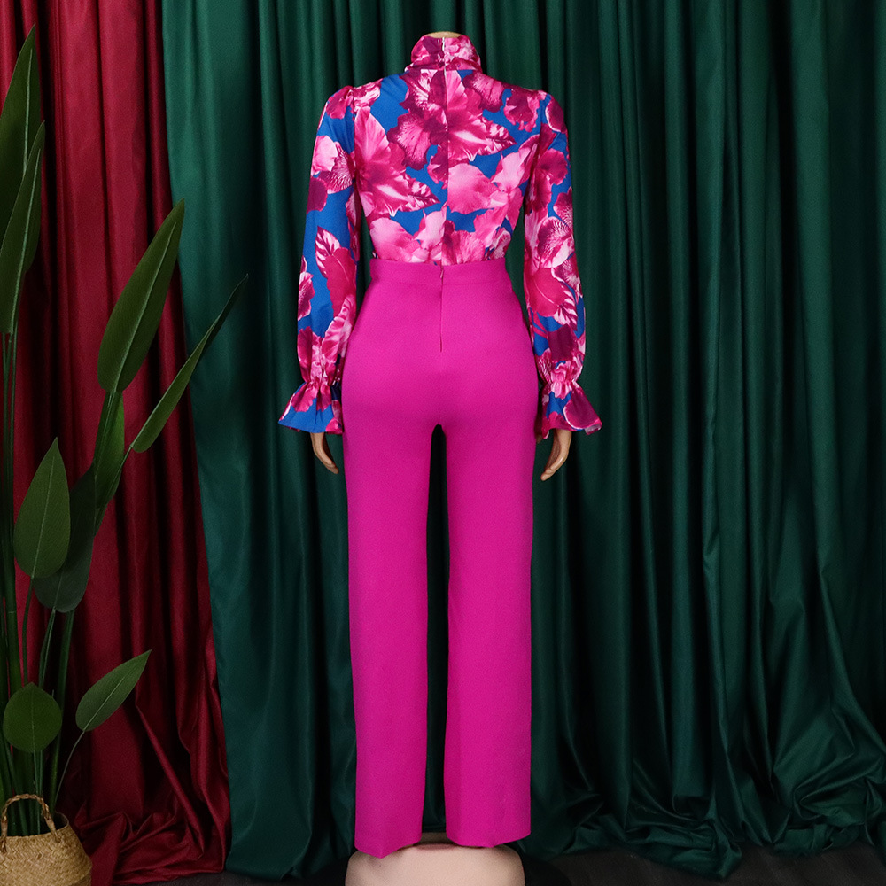 camicie a maniche lunghe stampate casual di grandi dimensioni e pantaloni a gamba larga set due pezzi transfrontalieri_voghion.com