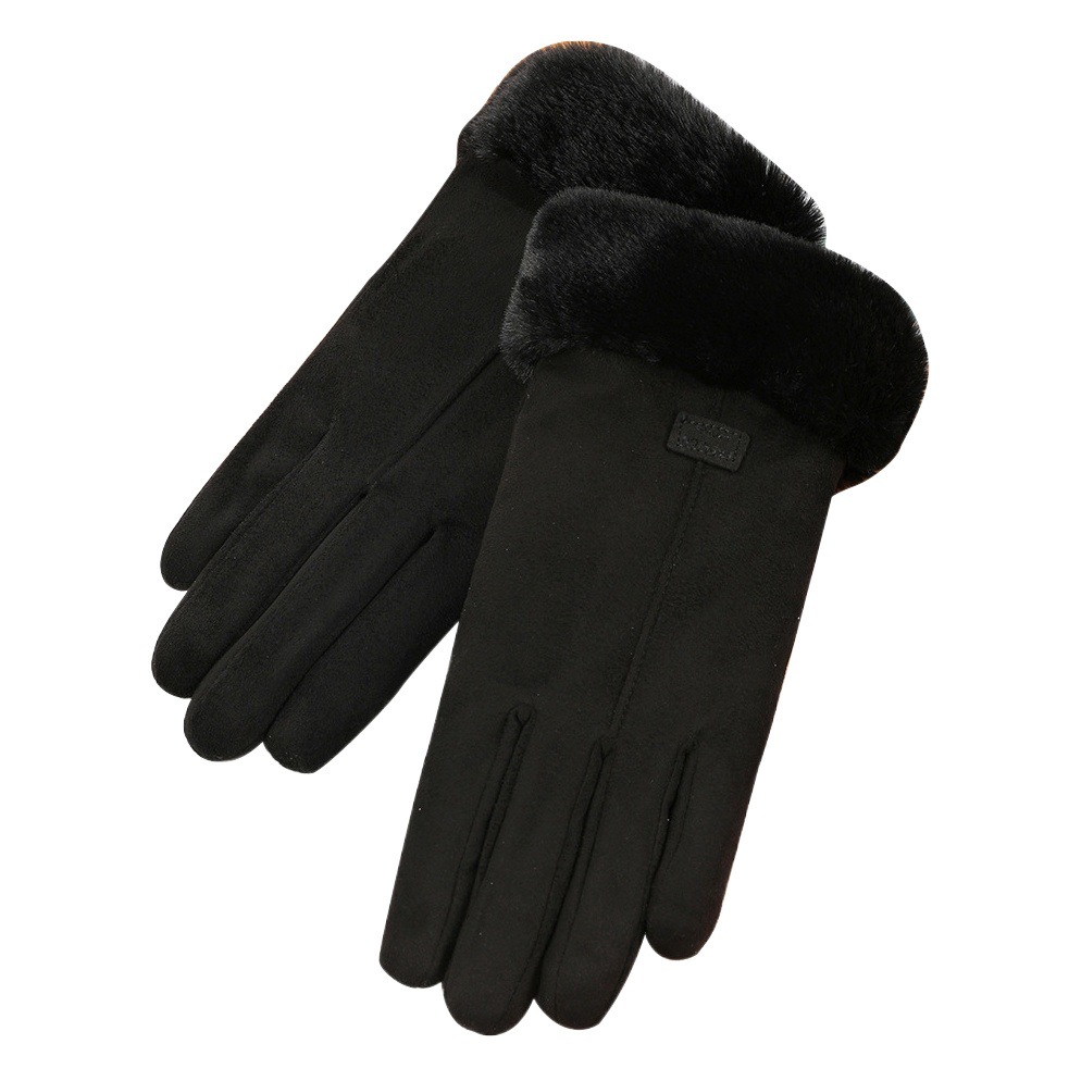 Guantes de gamuza de otoño e invierno guantes de pantalla táctil cálidos para mujer imitación boca de piel de conejo Rex forrada de lana gruesa a prueba de frío guantes