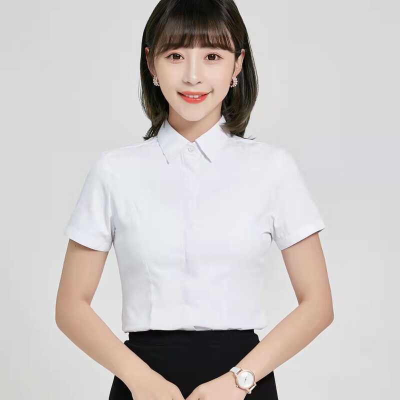 New white shirt women's short-sleeved shirt princess sewing V-neck women's professional shirt commuter shirt formal work clothes