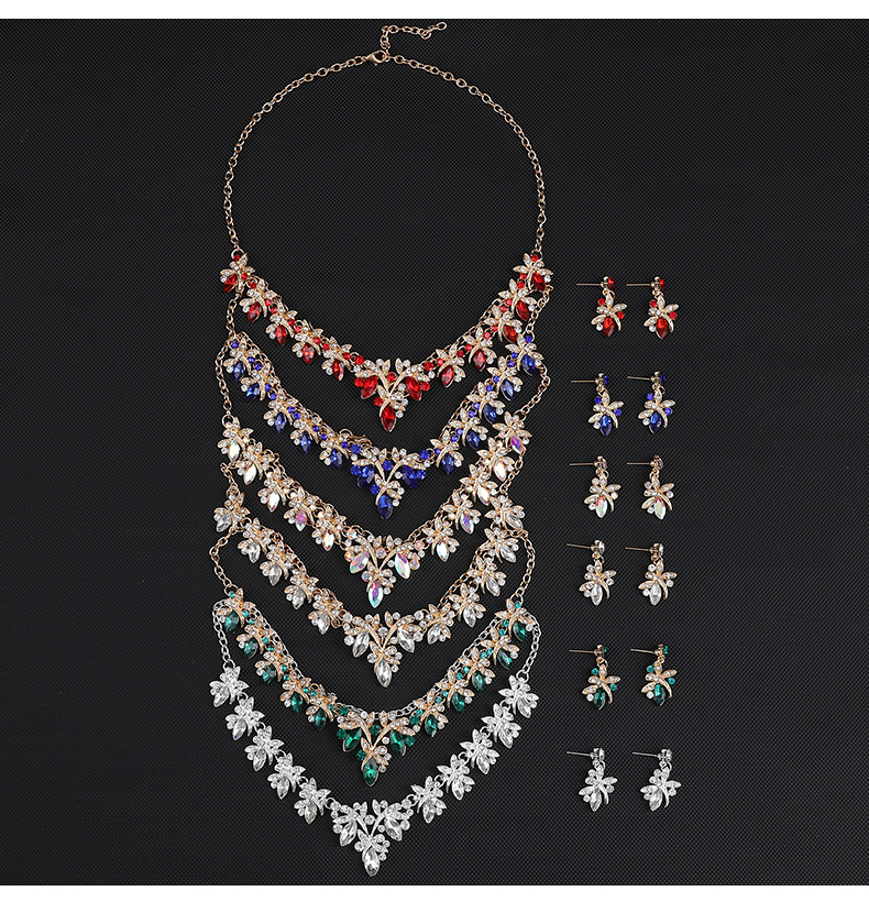 Set di orecchini e collana in lega di cristallo di vetro intarsiato con libellula, abito da sposa e accessori_voghion.com