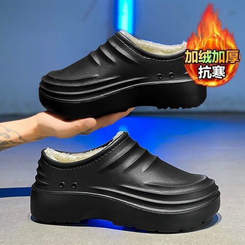 Men's Chef Shoes Winter Fleece Lined Insulated Kitchen-Specific Work Shoes Waterproof Slip-Resistant Oil-Proof Plus Size Black Safety Shoes