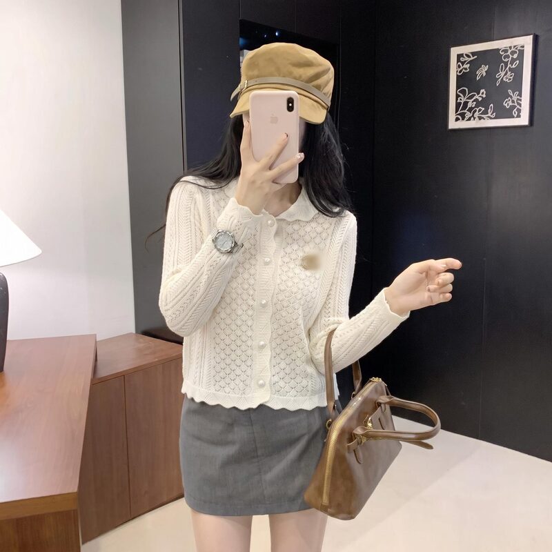 Shenzhen Nanyou~26 Autumn/Winter New Simple Heavy Craftsmanship Handmade Crochet Lace Collar Hollow Long Sleeve Cardigan Top