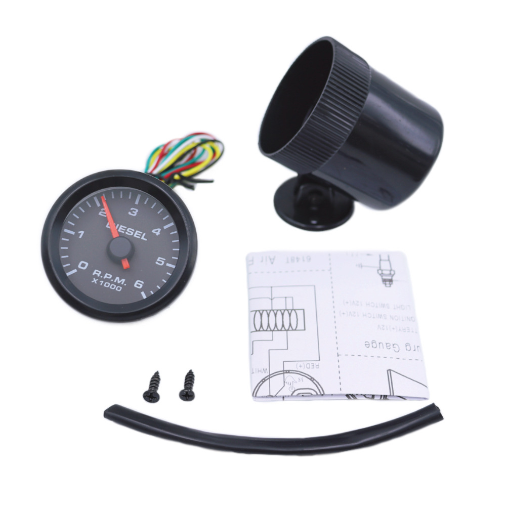Cross-Border Hot-Selling 2-Inch 52mm Diesel Vehicle Tachometer 0-6000Rpm 12V Car Instrument with Instrument Cup