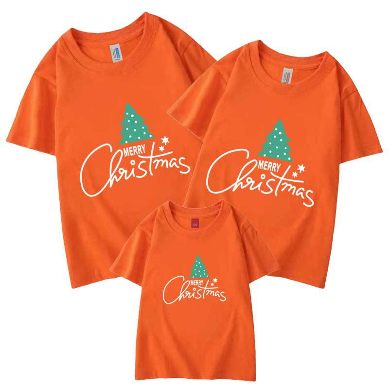 Árbol de Navidad Feliz Año Nuevo autoproducido y vendido algodón refinado ropa de padre-hijo ropa de niños de venta rápida manga corta cuello redondo Camiseta de los niños al por mayor