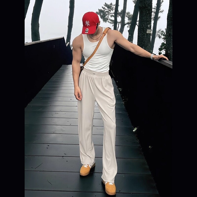 American-Style Ice Silk Flared Trousers with a Drapey Feel, Men's Summer Thin Sports Quick-Dry Cool Casual Pants